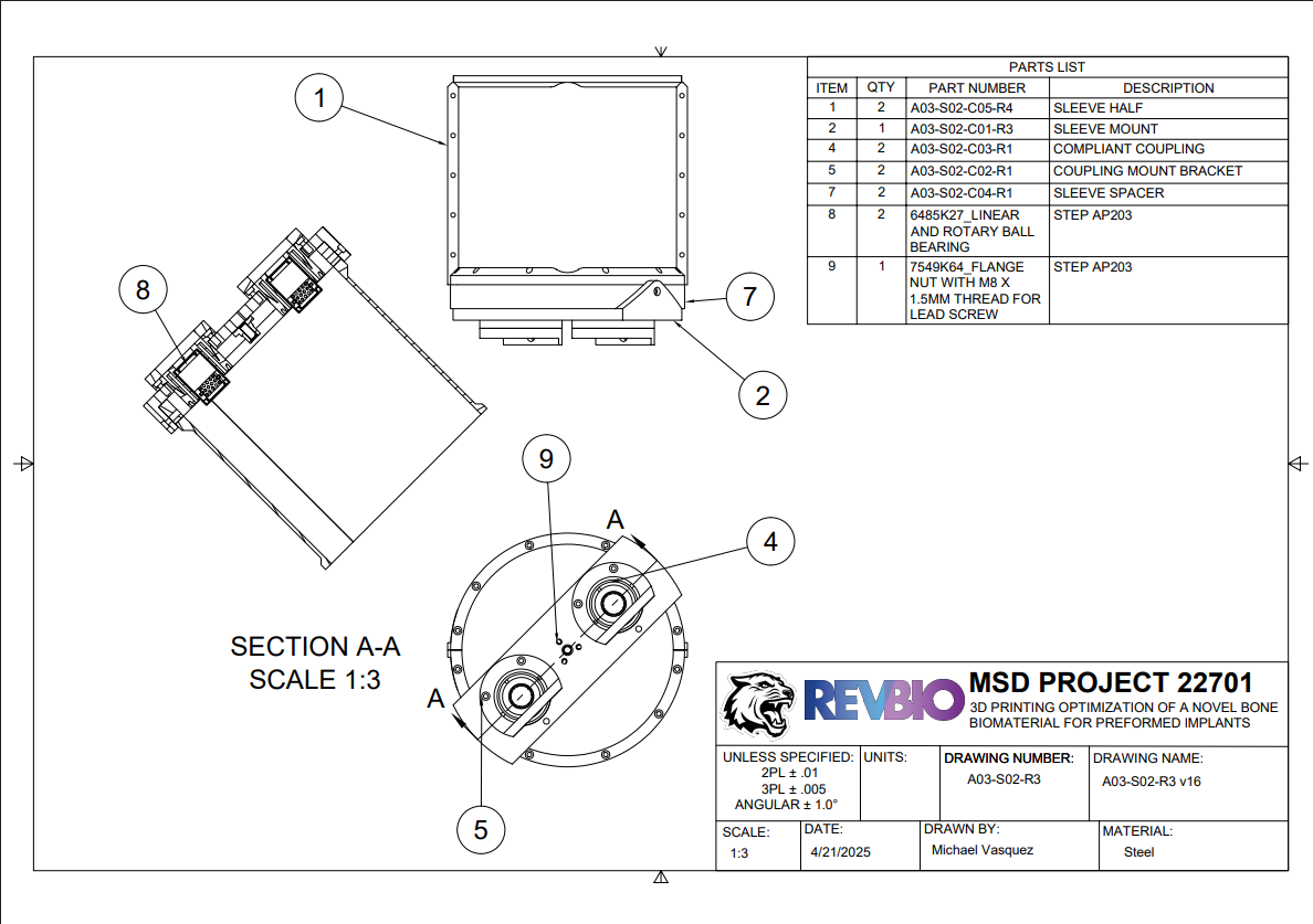 Mechanical drawing of the split sleeve assembly